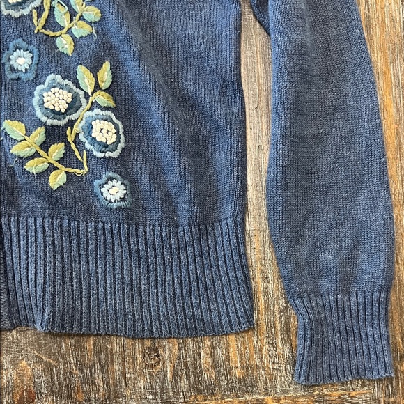 Embroidered Zip-Front Cardigan Sweater in Denim Blue - Picture 7 of 9